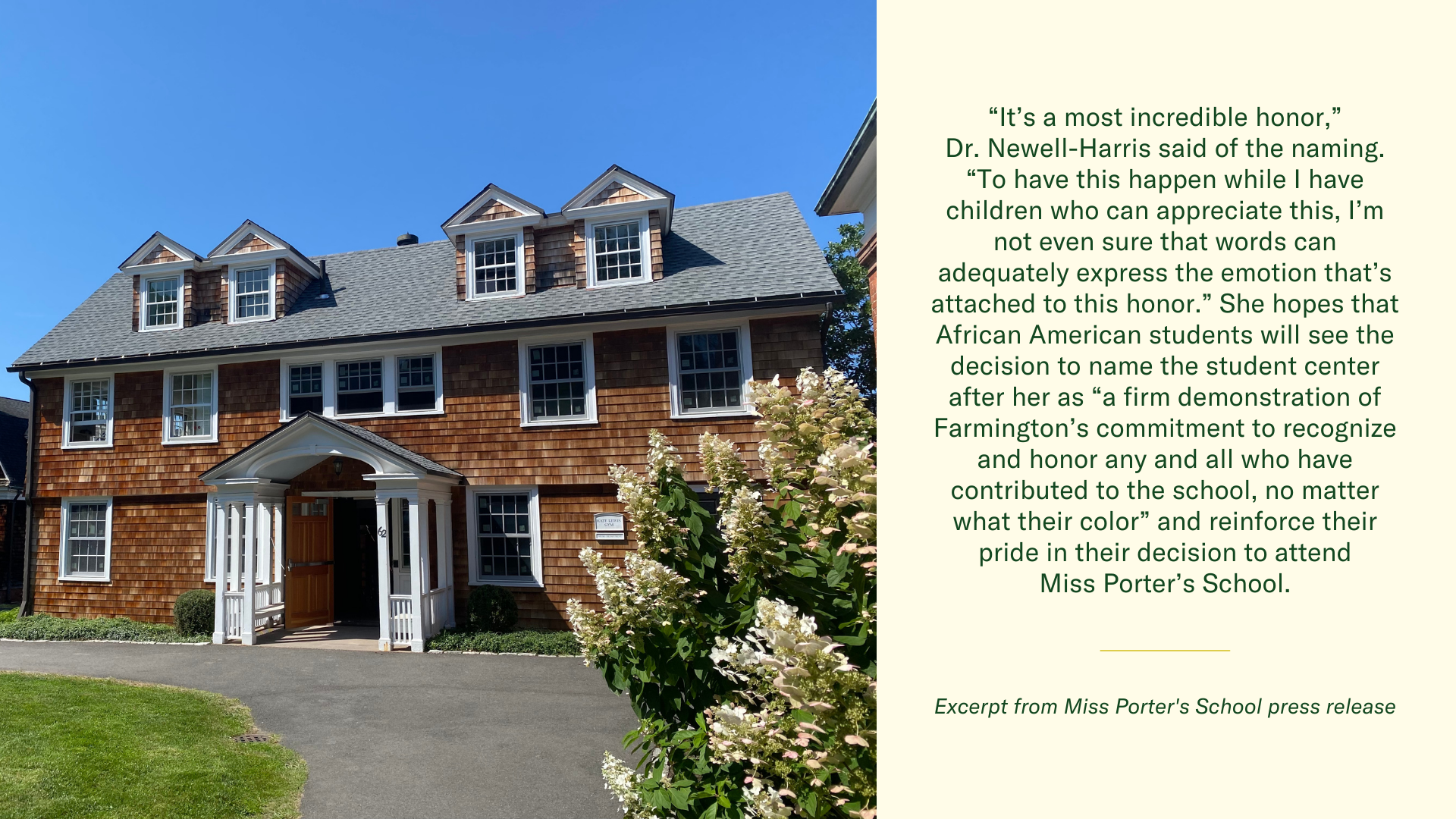 Miss Porter’s School will name its new student center in honor of Glenda Newell-Harris, M.D.
